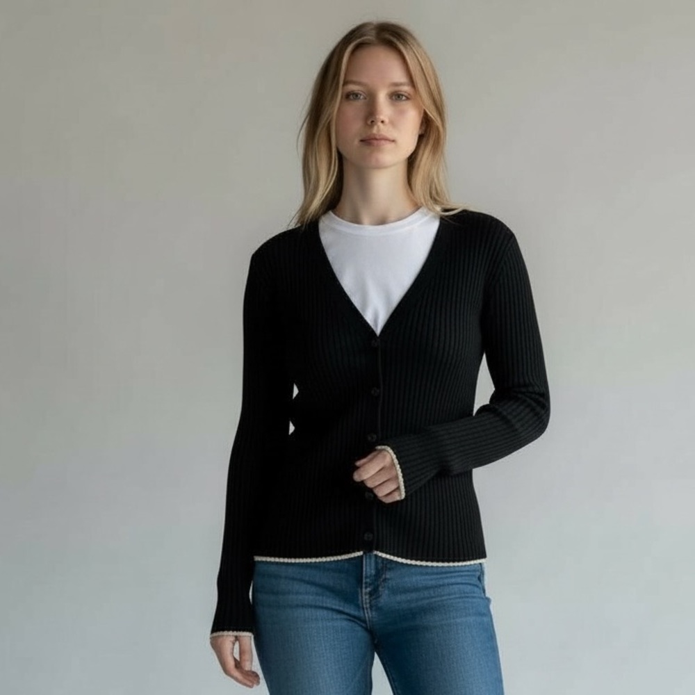 Paule Ka black ribbed lightweight cardigan